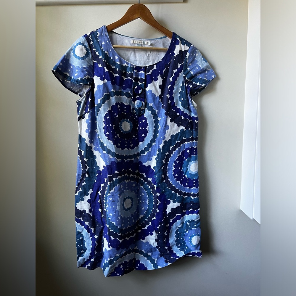 BODEN Twiggy Linen Shift Dress Medallion Blue Artsy Abstract Coastal Retro‎ 10